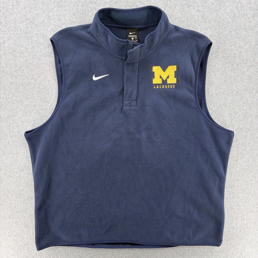 Nike Michigan Wolverines Lacrosse Fleece Vest Men's XL Navy 1/4 Zip Team Issued